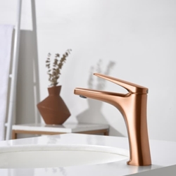 Grifo de lavabo monomando serie DELOS acabado oro rosa cepillado - Imagen 1