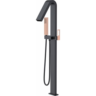 Grifería de bañera exenta monomando acabado oro rosa brillo / negro mate - Imagen 1