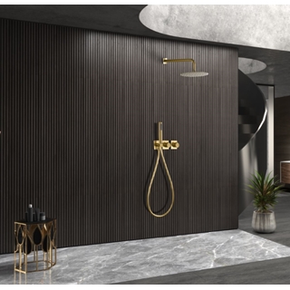 Griferia termostatica empotrada serie TÍBET acabado oro cepillado - Imagen 1