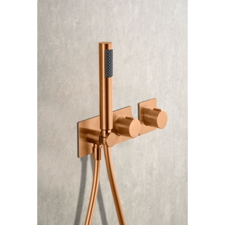 Griferia termostatica empotrada serie TÍBET acabado oro rosa cepillado - Imagen 2