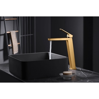 Grifo de lavabo alto monomando serie ART acabado oro cepillado - Imagen 1