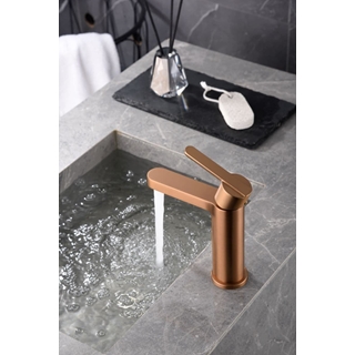 Grifo de lavabo monomando serie ROMA acabado oro rosa cepillado - Imagen 1