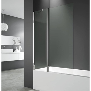 Mampara de bañera doble hoja de cristal fija + abatible plata brillo modelo OPEN 2 - Imagen 1