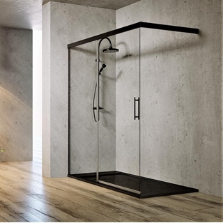 Mampara de ducha 1 fija + 1 corredera color negro modelo BENISSA Black - Imagen 1