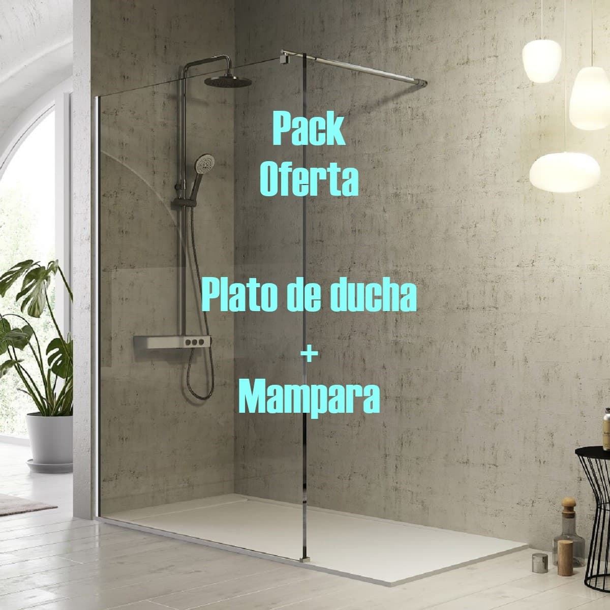 Pack - 4 - Plato de ducha resina + Mampara ducha hoja fija FRESH Kassandra - Imagen 1